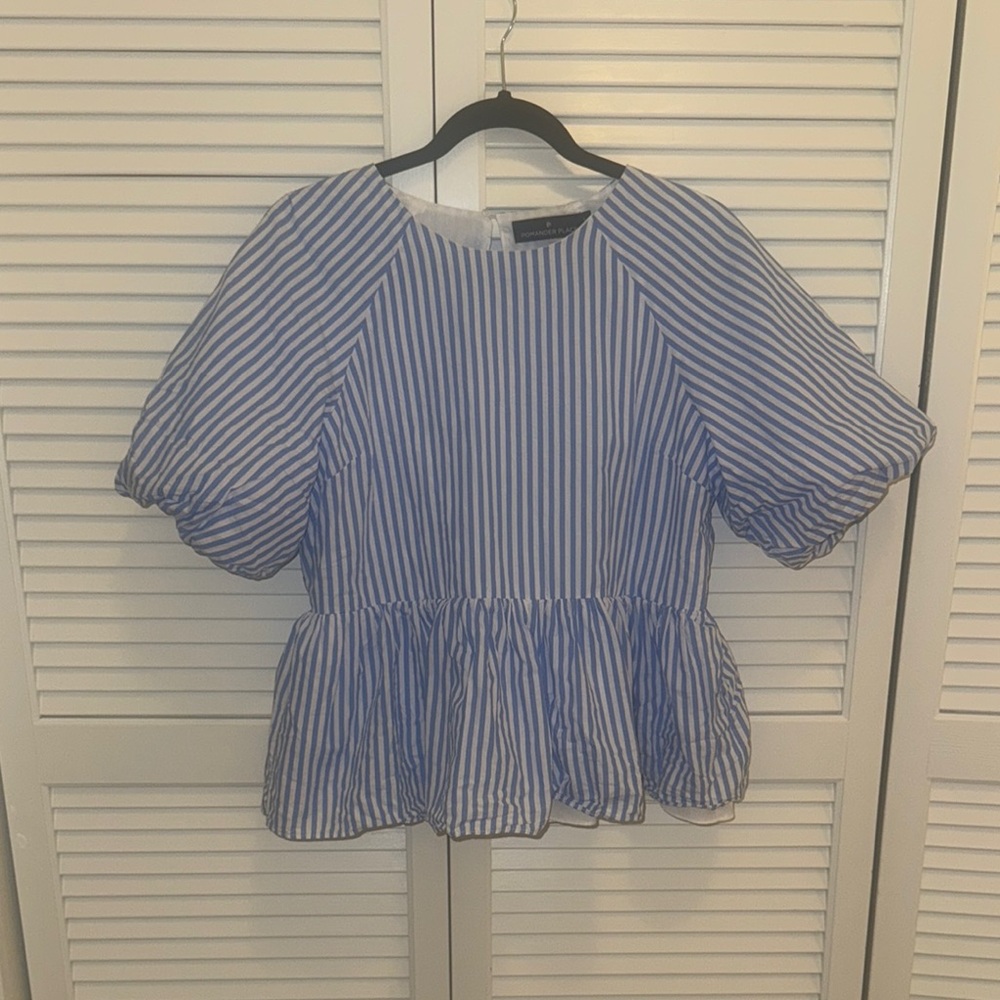 Pomander Place - Blue Striped Women's Top - Size S